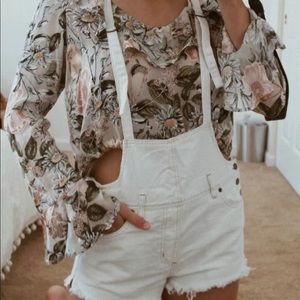 Free People White Jean Overall Shorts